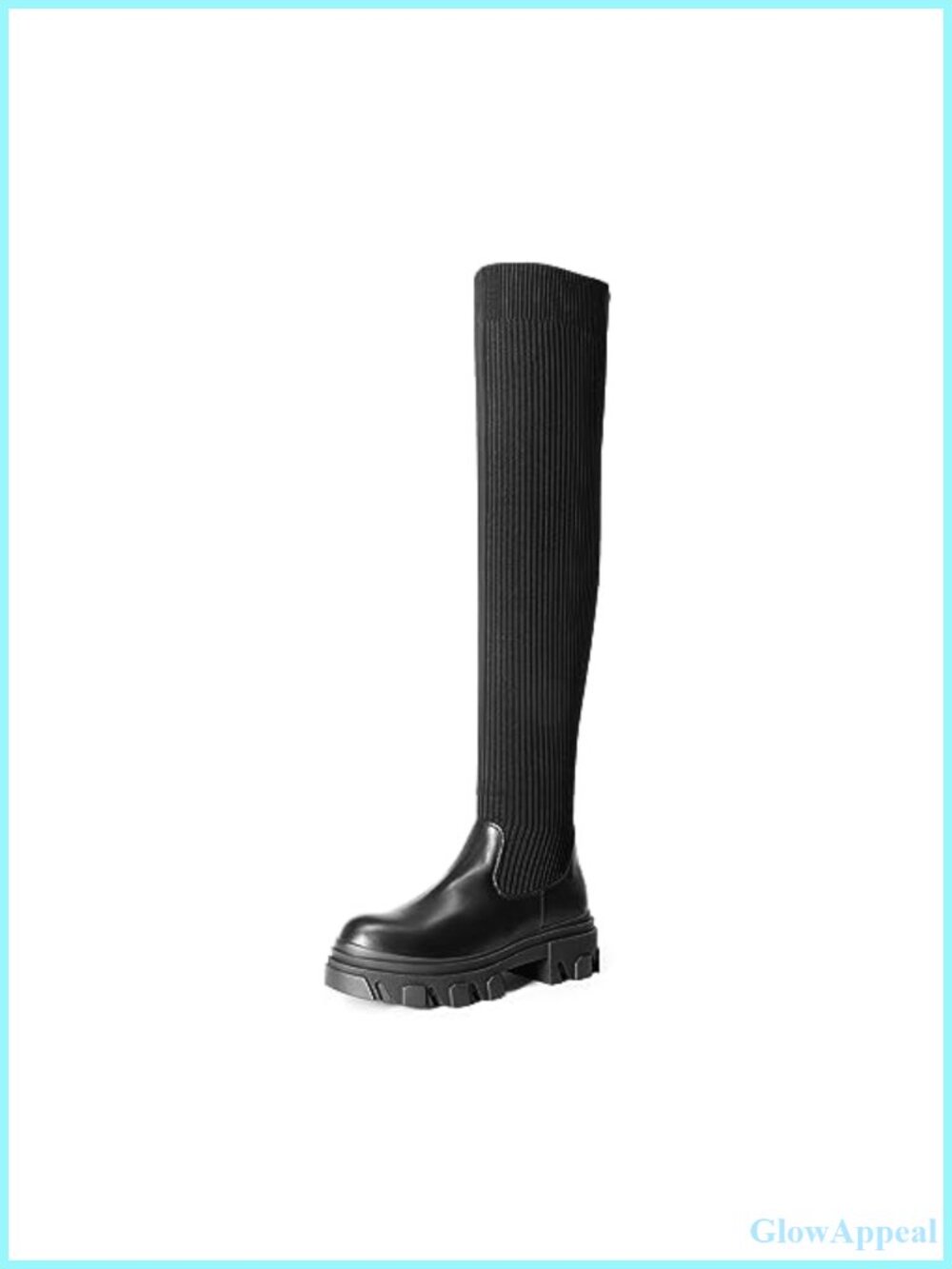 Women's Over the Knee Platform Boots Knit Faux Leather Lug Sole